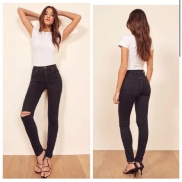 Reformation High Rise Faded Distressed Jeans 23 - Picture 2 of 9